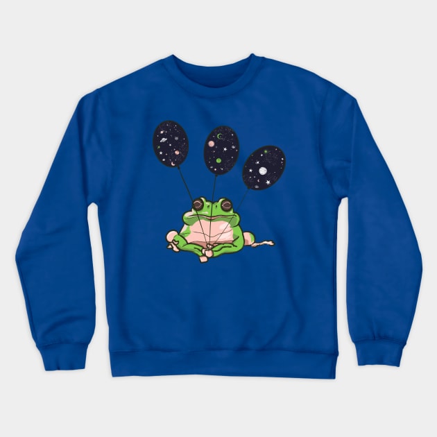 Frog with space balloons Crewneck Sweatshirt by Mimie20